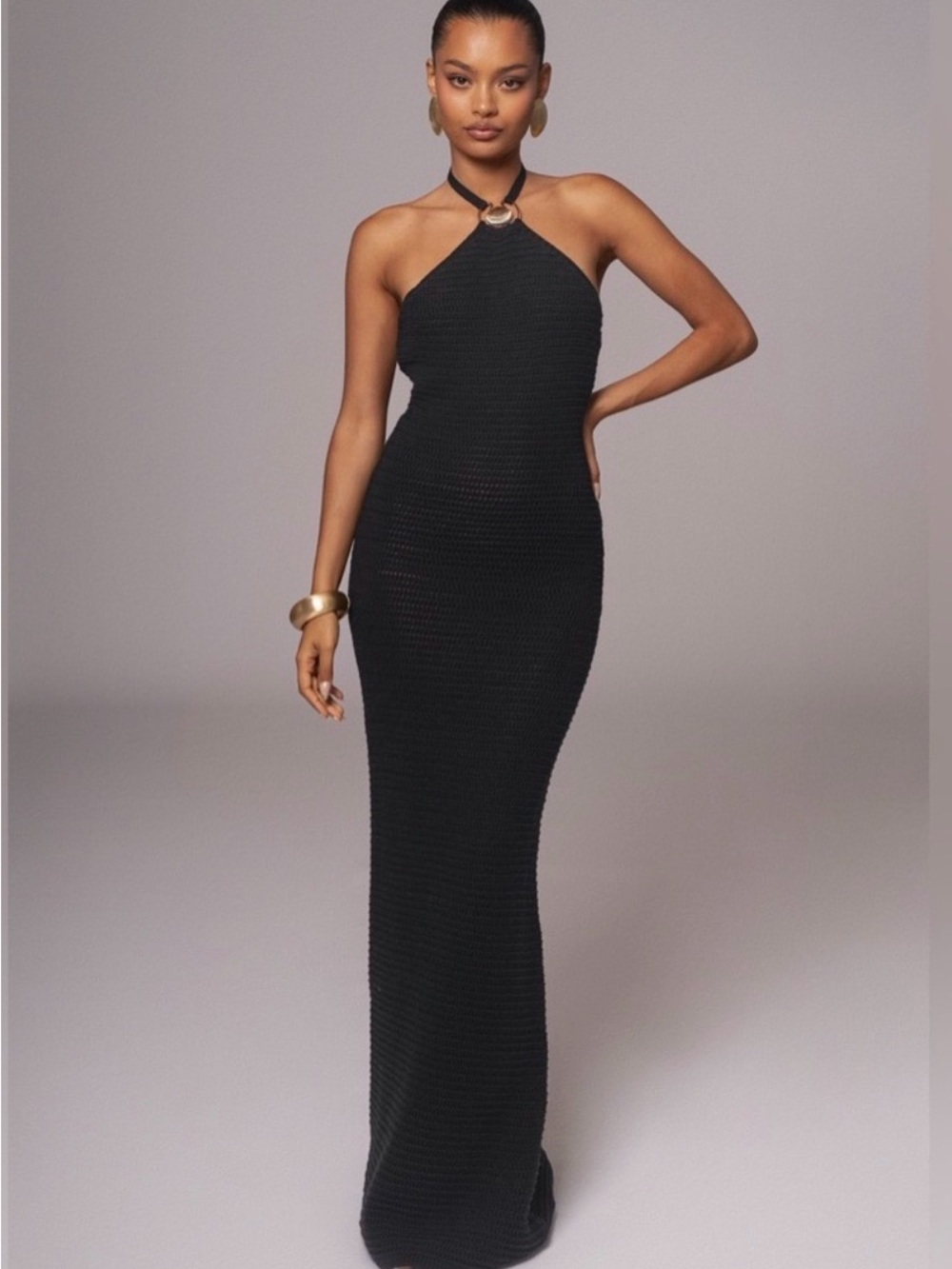 NWT JLUXLABEL Overseas Crochet Black Halter Maxi Dress “A Summer to Remember”